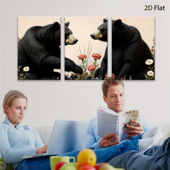 2D flat 1pc Majestic Black Bears Bloom Wildflowers Rustic Lodge Wall Art Home Decor Living Room Bedroom Gallery Wrapped Canvas Prints Modern Farmhouse Style