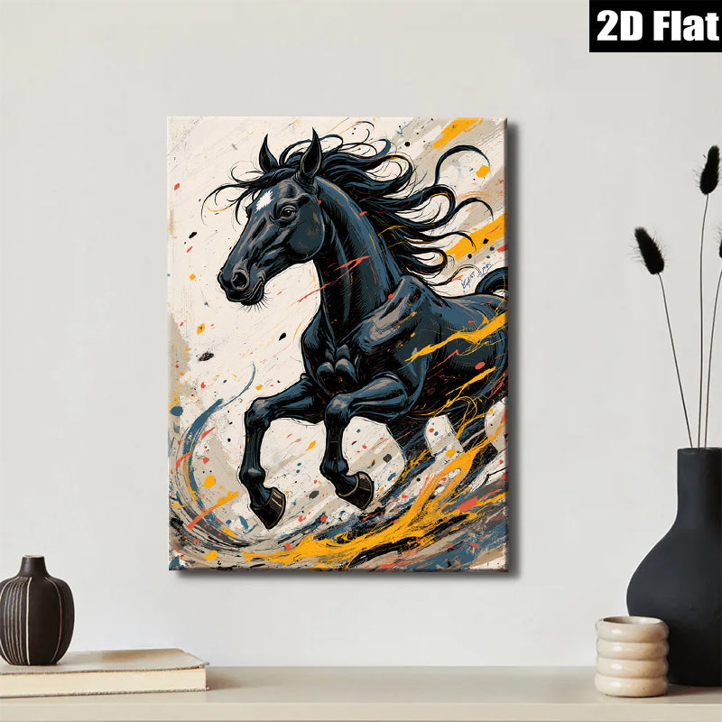 2D flat 1pc Majestic Black Horse Running Wild Gallery Wall Art Living Room Bedroom Decor Farmhouse Style Canvas Prints Modern Artwork Home Office Decorations
