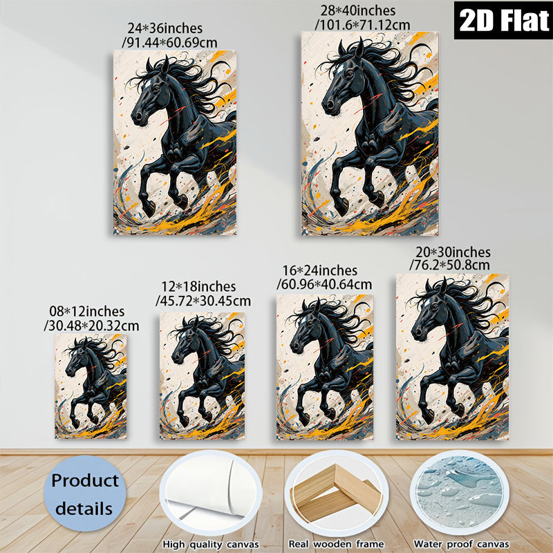 2D flat 1pc Majestic Black Horse Running Wild Gallery Wall Art Living Room Bedroom Decor Farmhouse Style Canvas Prints Modern Artwork Home Office Decorations