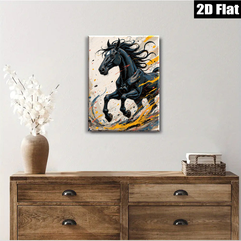 2D flat 1pc Majestic Black Horse Running Wild Gallery Wall Art Living Room Bedroom Decor Farmhouse Style Canvas Prints Modern Artwork Home Office Decorations