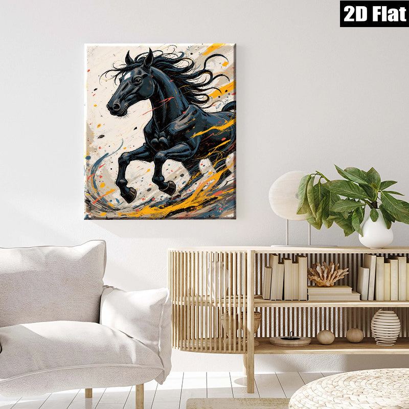 2D flat 1pc Majestic Black Horse Running Wild Gallery Wall Art Living Room Bedroom Decor Farmhouse Style Canvas Prints Modern Artwork Home Office Decorations