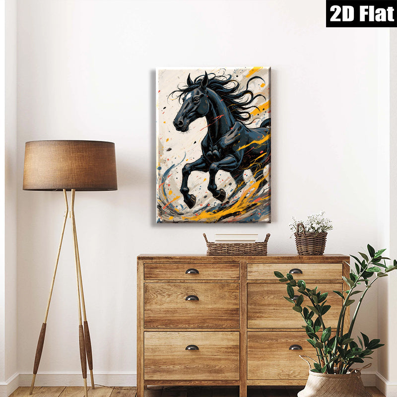 2D flat 1pc Majestic Black Horse Running Wild Gallery Wall Art Living Room Bedroom Decor Farmhouse Style Canvas Prints Modern Artwork Home Office Decorations