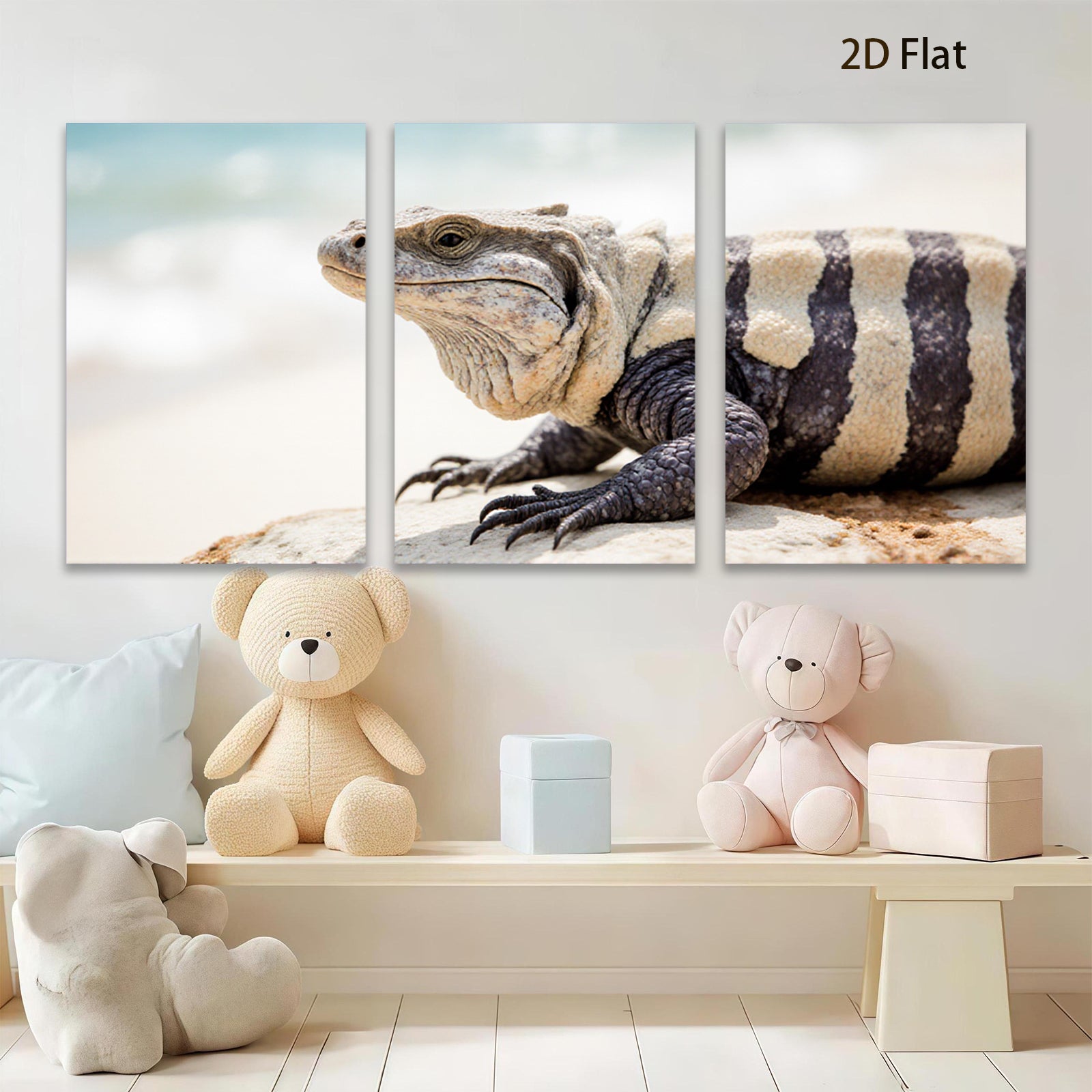 2D flat 1pc Majestic Black Iguana Portrait Wildlife Art Coastal Decor Living Room Bedroom Gallery Wrapped Canvas Print Modern Farmhouse Accent Wall Art