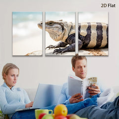 2D flat 1pc Majestic Black Iguana Portrait Wildlife Art Coastal Decor Living Room Bedroom Gallery Wrapped Canvas Print Modern Farmhouse Accent Wall Art