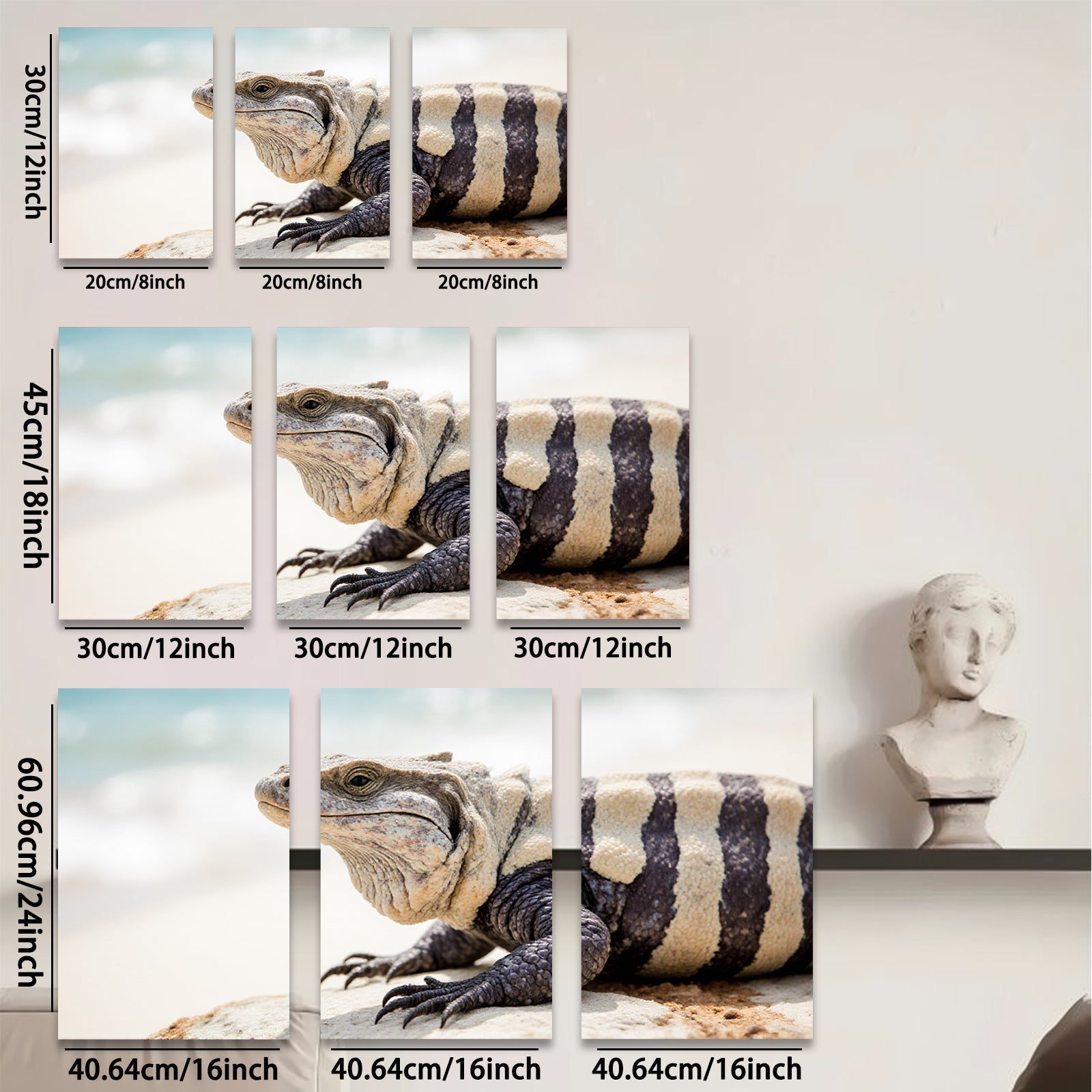 2D flat 1pc Majestic Black Iguana Portrait Wildlife Art Coastal Decor Living Room Bedroom Gallery Wrapped Canvas Print Modern Farmhouse Accent Wall Art
