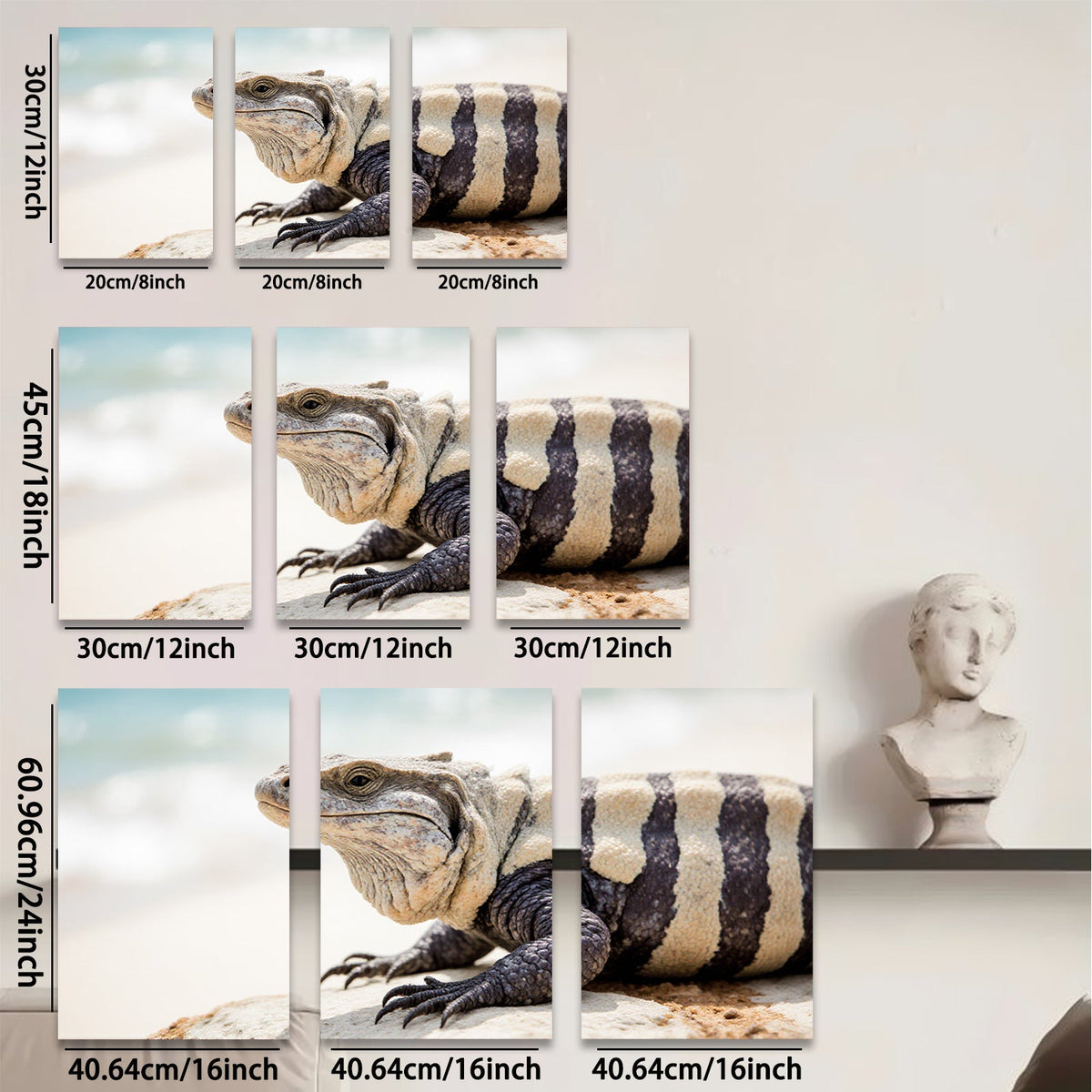 2D flat 1pc Majestic Black Iguana Portrait Wildlife Art Coastal Decor Living Room Bedroom Gallery Wrapped Canvas Print Modern Farmhouse Accent Wall Art