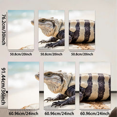 2D flat 1pc Majestic Black Iguana Portrait Wildlife Art Coastal Decor Living Room Bedroom Gallery Wrapped Canvas Print Modern Farmhouse Accent Wall Art