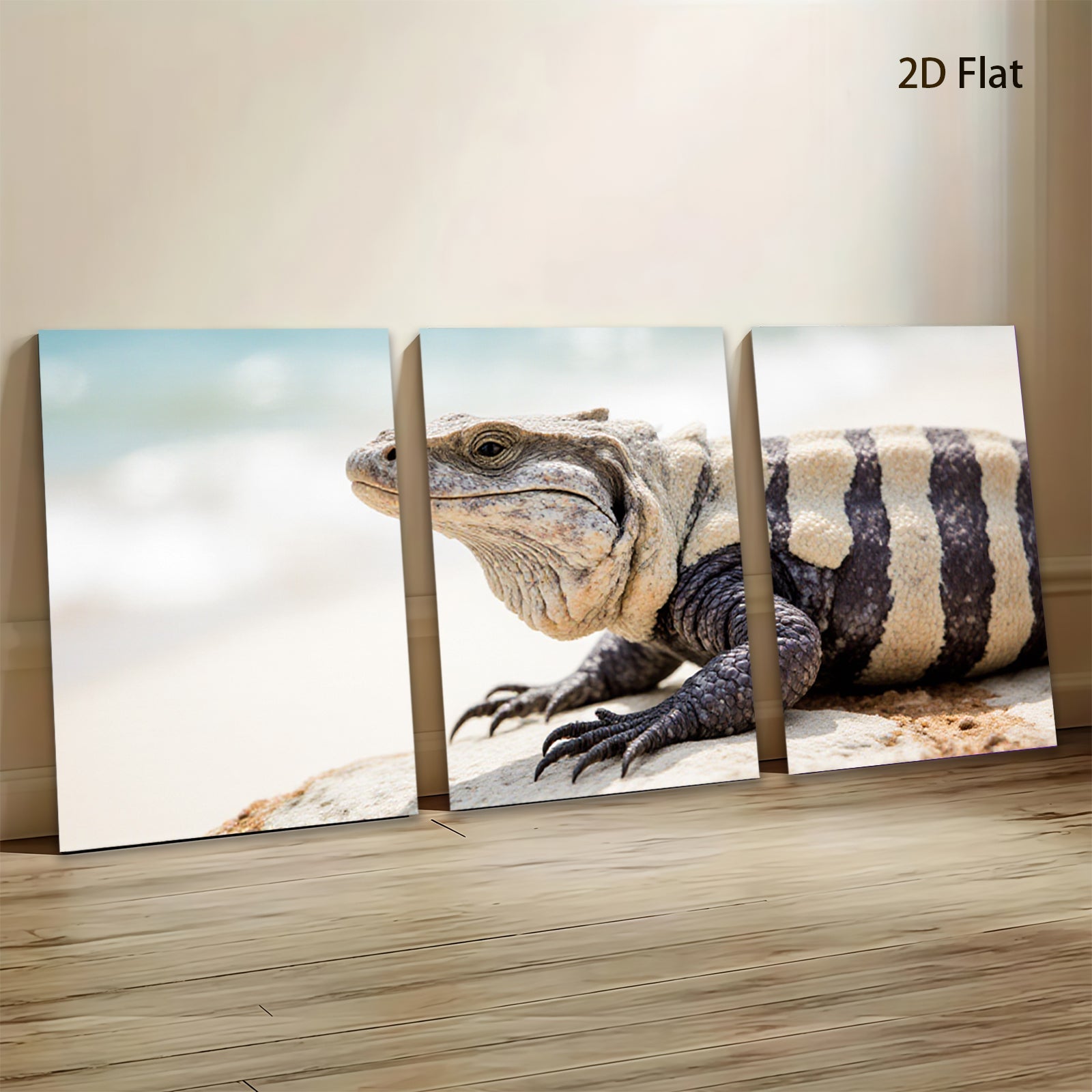 2D flat 1pc Majestic Black Iguana Portrait Wildlife Art Coastal Decor Living Room Bedroom Gallery Wrapped Canvas Print Modern Farmhouse Accent Wall Art