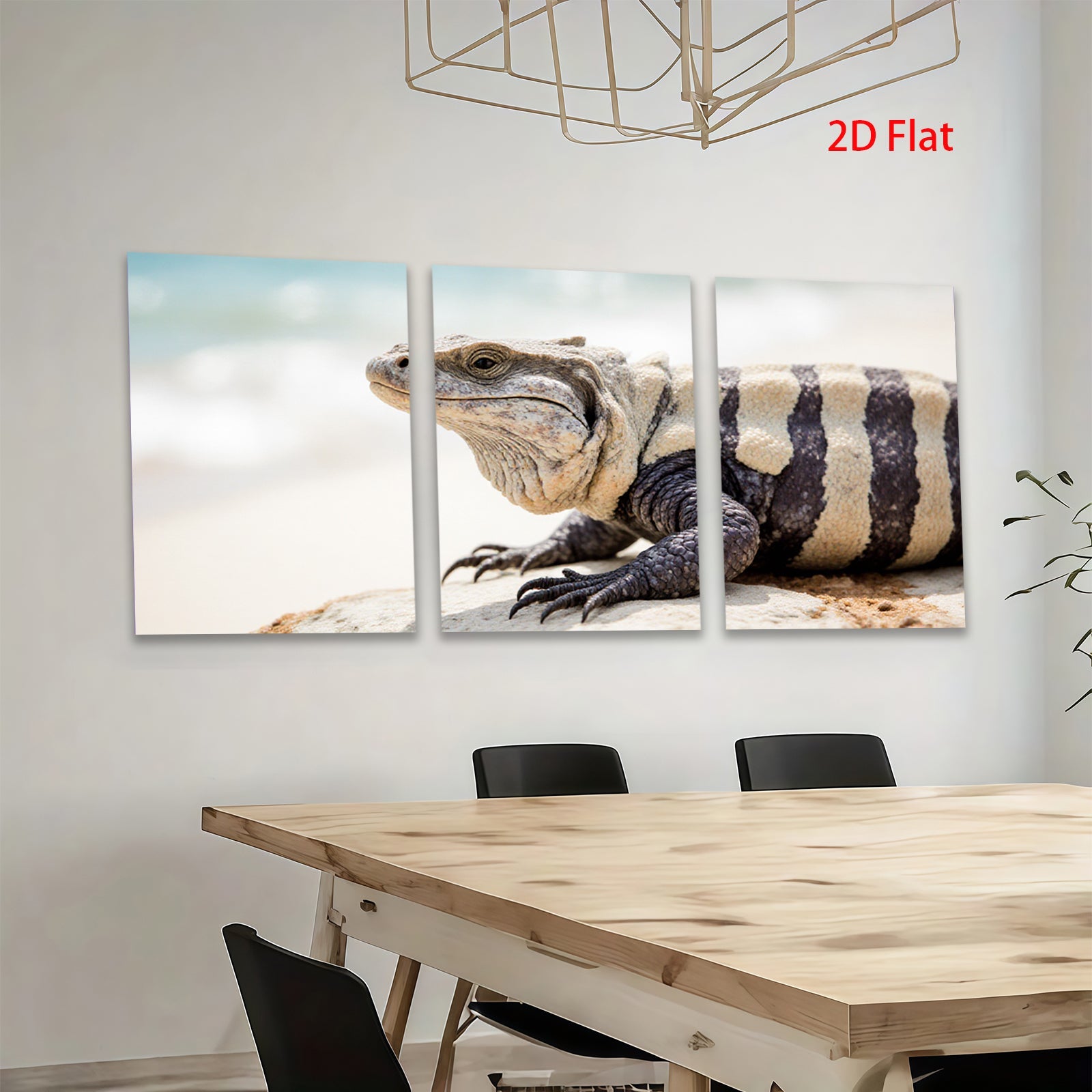 2D flat 1pc Majestic Black Iguana Portrait Wildlife Art Coastal Decor Living Room Bedroom Gallery Wrapped Canvas Print Modern Farmhouse Accent Wall Art