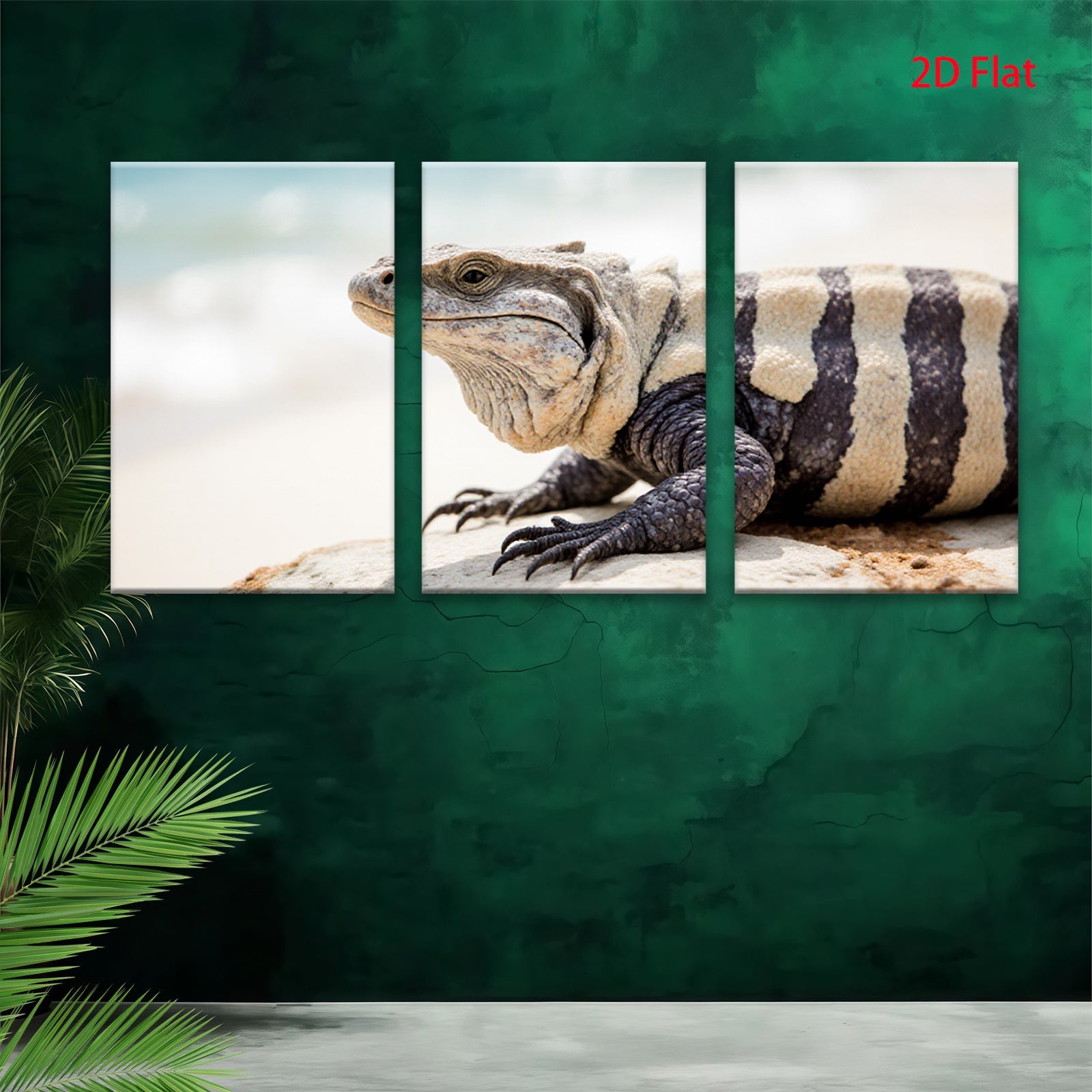 2D flat 1pc Majestic Black Iguana Portrait Wildlife Art Coastal Decor Living Room Bedroom Gallery Wrapped Canvas Print Modern Farmhouse Accent Wall Art