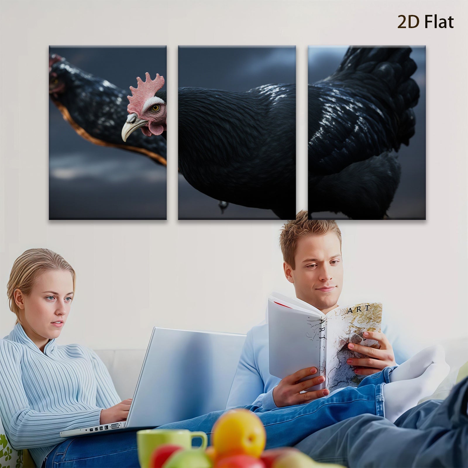 2D flat 1pc Majestic Black Rooster Farm Animal Portrait Wall Decor Living Room Bedroom Canvas Art Prints Modern Rustic Farmhouse Style Gallery Wrapped Timeless Aesthetic