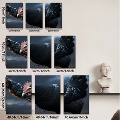2D flat 1pc Majestic Black Rooster Farm Animal Portrait Wall Decor Living Room Bedroom Canvas Art Prints Modern Rustic Farmhouse Style Gallery Wrapped Timeless Aesthetic