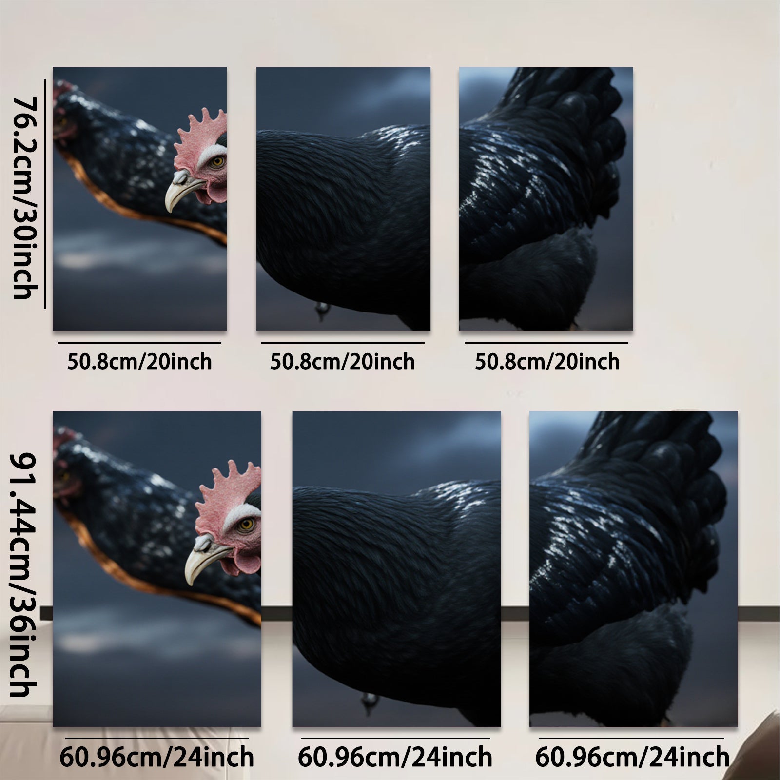 2D flat 1pc Majestic Black Rooster Farm Animal Portrait Wall Decor Living Room Bedroom Canvas Art Prints Modern Rustic Farmhouse Style Gallery Wrapped Timeless Aesthetic