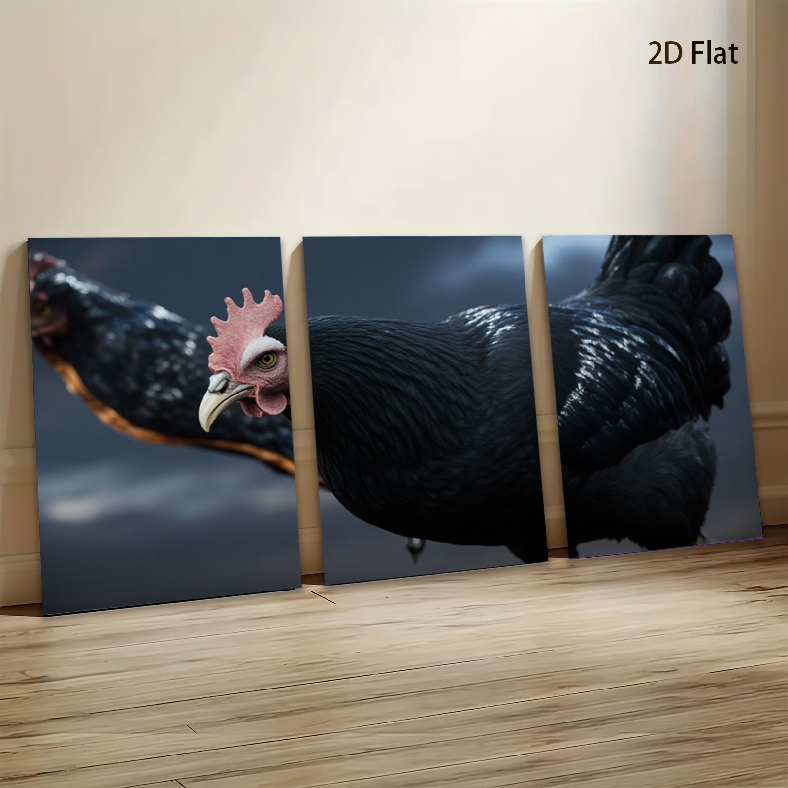 2D flat 1pc Majestic Black Rooster Farm Animal Portrait Wall Decor Living Room Bedroom Canvas Art Prints Modern Rustic Farmhouse Style Gallery Wrapped Timeless Aesthetic