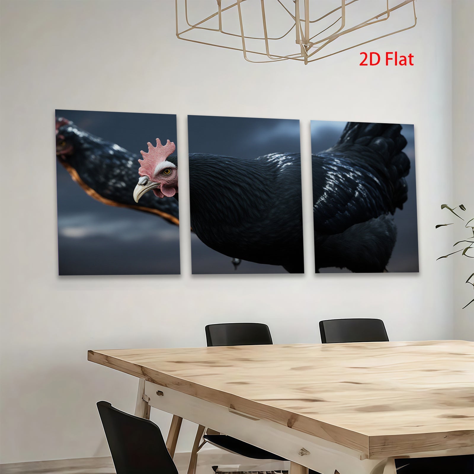 2D flat 1pc Majestic Black Rooster Farm Animal Portrait Wall Decor Living Room Bedroom Canvas Art Prints Modern Rustic Farmhouse Style Gallery Wrapped Timeless Aesthetic