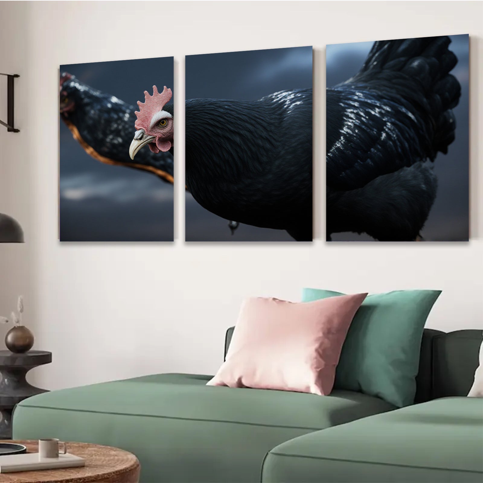 2D flat 1pc Majestic Black Rooster Farm Animal Portrait Wall Decor Living Room Bedroom Canvas Art Prints Modern Rustic Farmhouse Style Gallery Wrapped Timeless Aesthetic