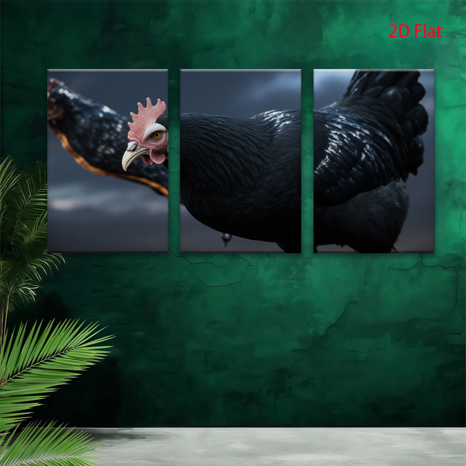 2D flat 1pc Majestic Black Rooster Farm Animal Portrait Wall Decor Living Room Bedroom Canvas Art Prints Modern Rustic Farmhouse Style Gallery Wrapped Timeless Aesthetic