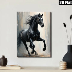2D flat 1pc Majestic Black Stallion Running Powerful Horse Wall Art Decor for Living Room Bedroom Gallery Wrapped Canvas Prints Modern Farmhouse Rustic Style