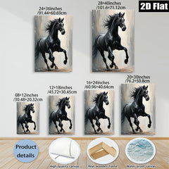 2D flat 1pc Majestic Black Stallion Running Powerful Horse Wall Art Decor for Living Room Bedroom Gallery Wrapped Canvas Prints Modern Farmhouse Rustic Style