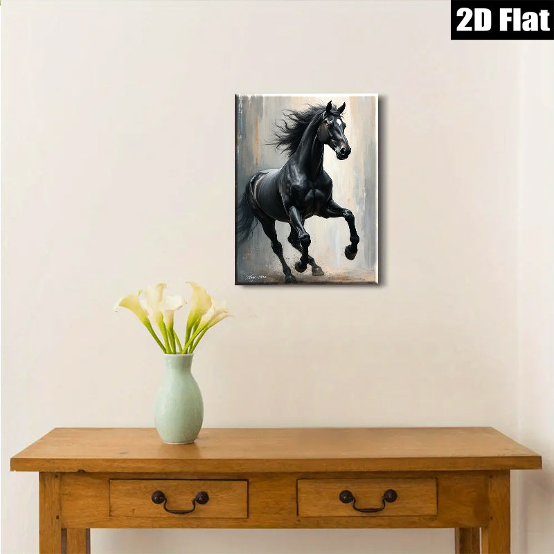 2D flat 1pc Majestic Black Stallion Running Powerful Horse Wall Art Decor for Living Room Bedroom Gallery Wrapped Canvas Prints Modern Farmhouse Rustic Style