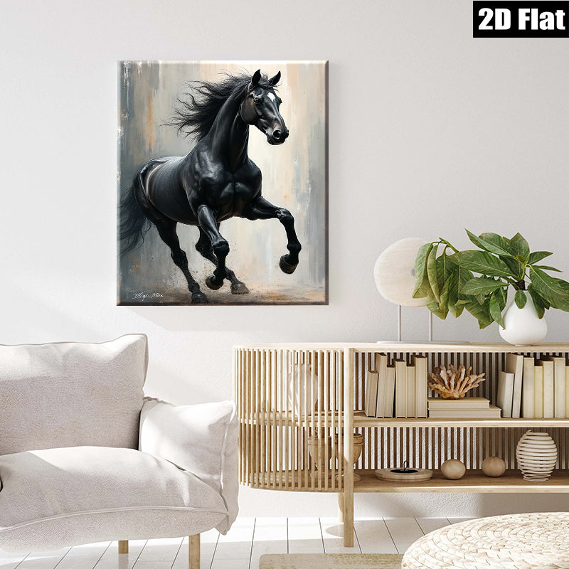 2D flat 1pc Majestic Black Stallion Running Powerful Horse Wall Art Decor for Living Room Bedroom Gallery Wrapped Canvas Prints Modern Farmhouse Rustic Style