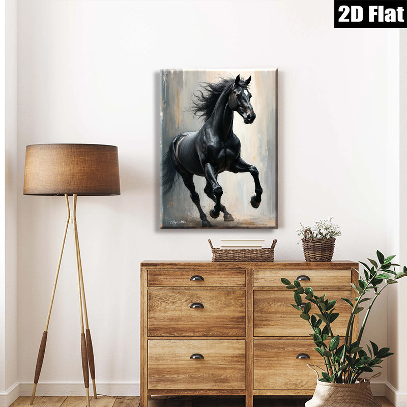 2D flat 1pc Majestic Black Stallion Running Powerful Horse Wall Art Decor for Living Room Bedroom Gallery Wrapped Canvas Prints Modern Farmhouse Rustic Style