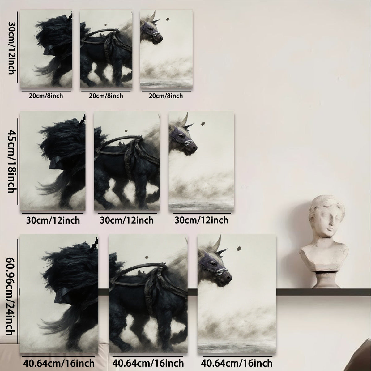 2D flat 1pc Majestic Black Steed Running Wild Horse Art Canvas Wall Decor for Living Room Bedroom Home Office Gallery Wrapped Modern Farmhouse Style