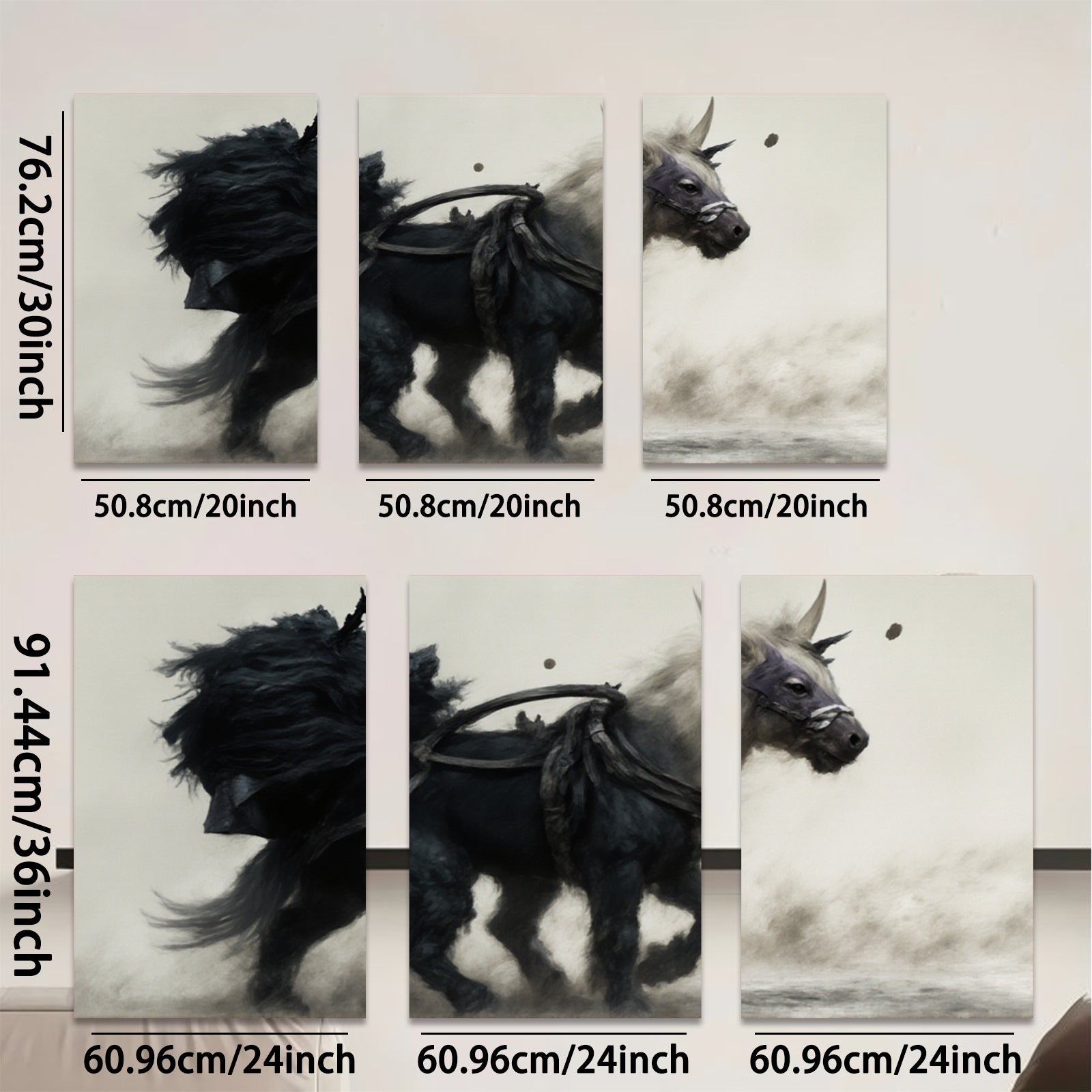 2D flat 1pc Majestic Black Steed Running Wild Horse Art Canvas Wall Decor for Living Room Bedroom Home Office Gallery Wrapped Modern Farmhouse Style