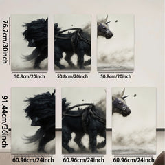 2D flat 1pc Majestic Black Steed Running Wild Horse Art Canvas Wall Decor for Living Room Bedroom Home Office Gallery Wrapped Modern Farmhouse Style