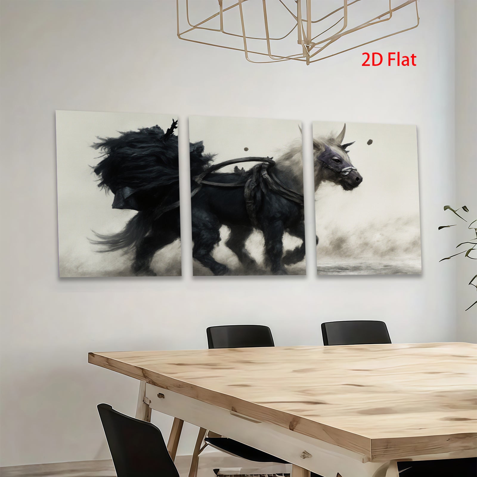 2D flat 1pc Majestic Black Steed Running Wild Horse Art Canvas Wall Decor for Living Room Bedroom Home Office Gallery Wrapped Modern Farmhouse Style
