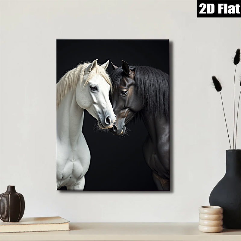 2D flat 1pc Majestic Black White Horses Portrait Farm Animal Wall Art Decor Living Room Bedroom Modern Canvas Print Gallery Wrapped Ready To Hang Farmhouse Style