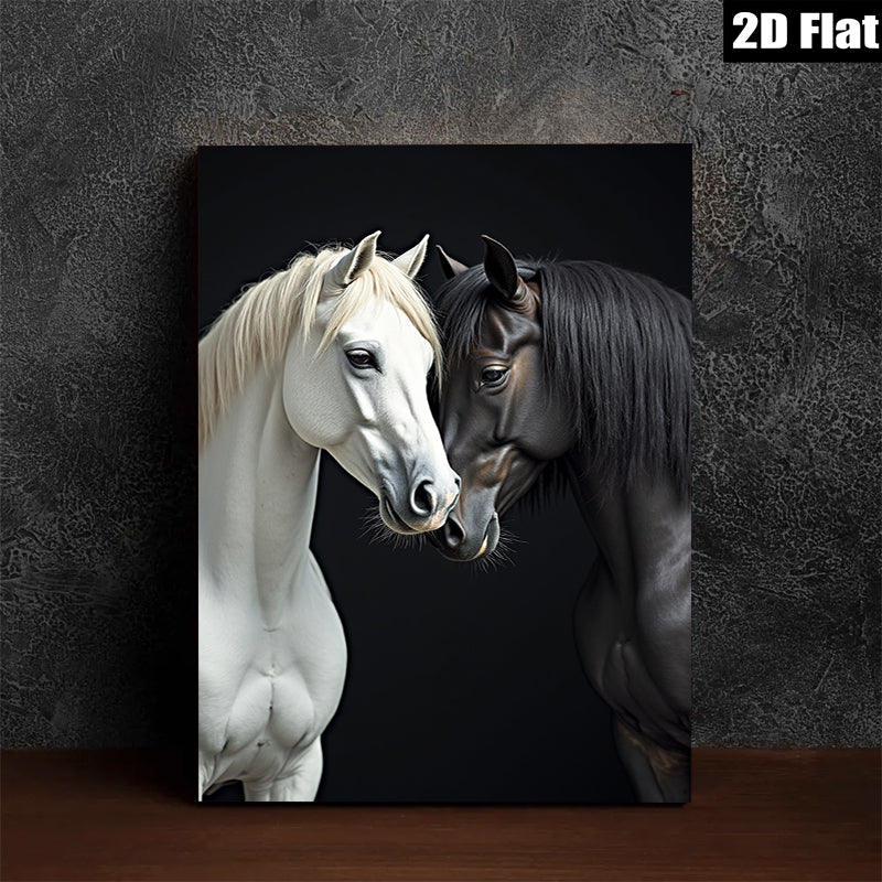 2D flat 1pc Majestic Black White Horses Portrait Farm Animal Wall Art Decor Living Room Bedroom Modern Canvas Print Gallery Wrapped Ready To Hang Farmhouse Style