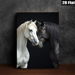 2D flat 1pc Majestic Black White Horses Portrait Farm Animal Wall Art Decor Living Room Bedroom Modern Canvas Print Gallery Wrapped Ready To Hang Farmhouse Style