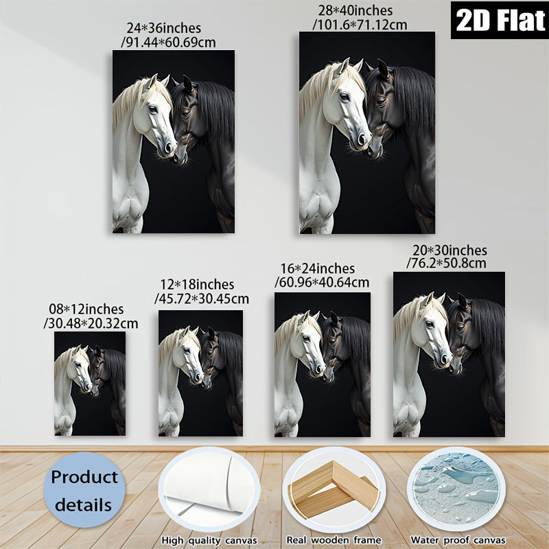 2D flat 1pc Majestic Black White Horses Portrait Farm Animal Wall Art Decor Living Room Bedroom Modern Canvas Print Gallery Wrapped Ready To Hang Farmhouse Style