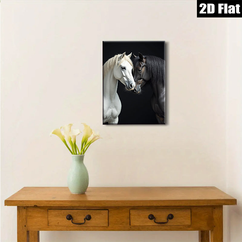 2D flat 1pc Majestic Black White Horses Portrait Farm Animal Wall Art Decor Living Room Bedroom Modern Canvas Print Gallery Wrapped Ready To Hang Farmhouse Style