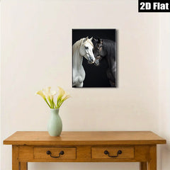 2D flat 1pc Majestic Black White Horses Portrait Farm Animal Wall Art Decor Living Room Bedroom Modern Canvas Print Gallery Wrapped Ready To Hang Farmhouse Style