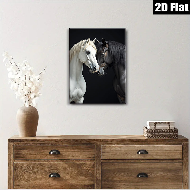 2D flat 1pc Majestic Black White Horses Portrait Farm Animal Wall Art Decor Living Room Bedroom Modern Canvas Print Gallery Wrapped Ready To Hang Farmhouse Style