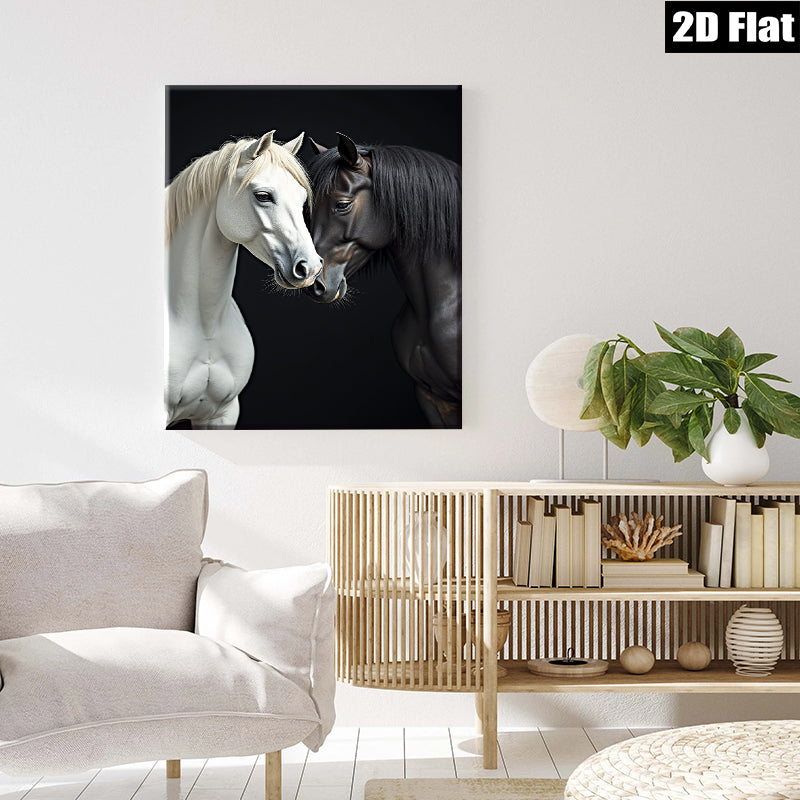 2D flat 1pc Majestic Black White Horses Portrait Farm Animal Wall Art Decor Living Room Bedroom Modern Canvas Print Gallery Wrapped Ready To Hang Farmhouse Style