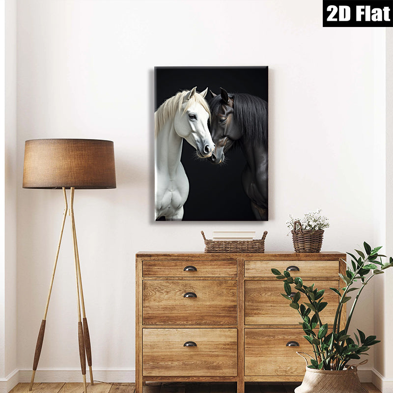 2D flat 1pc Majestic Black White Horses Portrait Farm Animal Wall Art Decor Living Room Bedroom Modern Canvas Print Gallery Wrapped Ready To Hang Farmhouse Style