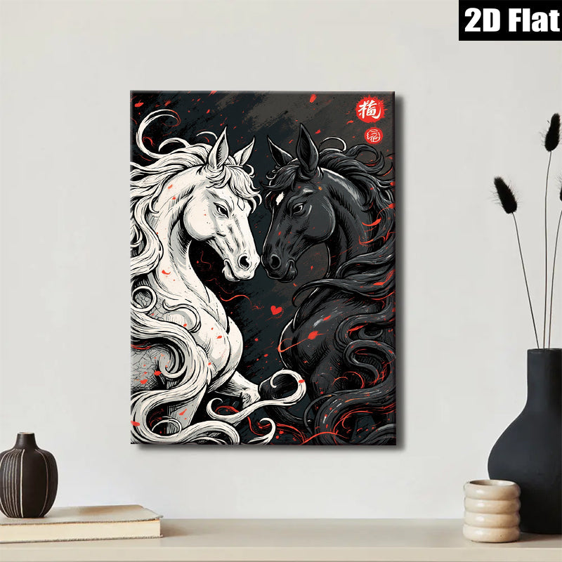 2D flat 1pc Majestic Black White Horses Wall Art Canvas Print Living Room Bedroom Decor Farmhouse Style Modern Artwork Gallery Wrapped Ready To Hang