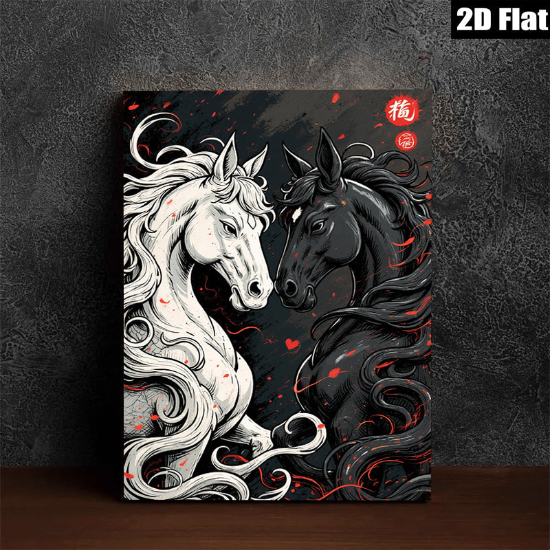 2D flat 1pc Majestic Black White Horses Wall Art Canvas Print Living Room Bedroom Decor Farmhouse Style Modern Artwork Gallery Wrapped Ready To Hang