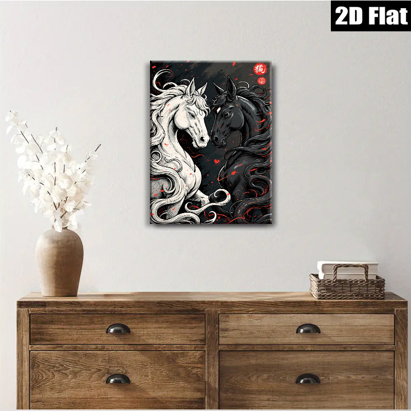 2D flat 1pc Majestic Black White Horses Wall Art Canvas Print Living Room Bedroom Decor Farmhouse Style Modern Artwork Gallery Wrapped Ready To Hang