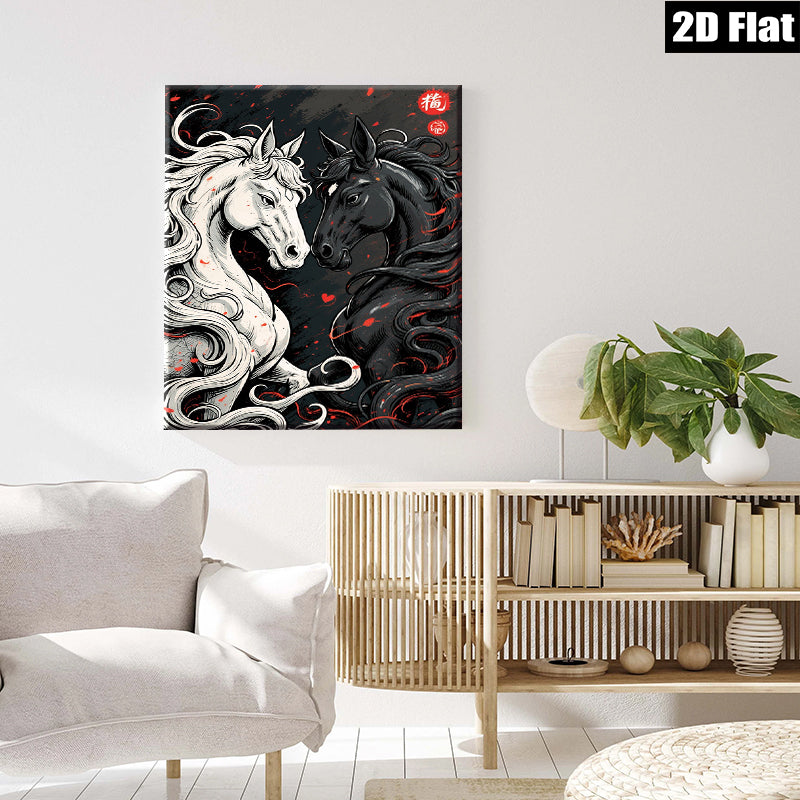 2D flat 1pc Majestic Black White Horses Wall Art Canvas Print Living Room Bedroom Decor Farmhouse Style Modern Artwork Gallery Wrapped Ready To Hang