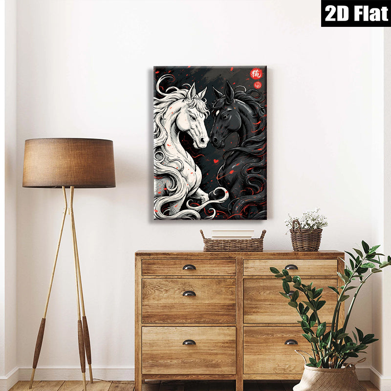 2D flat 1pc Majestic Black White Horses Wall Art Canvas Print Living Room Bedroom Decor Farmhouse Style Modern Artwork Gallery Wrapped Ready To Hang