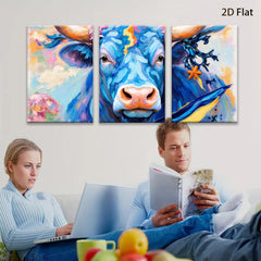 2D flat 1pc Majestic Blue Bull Portrait Farm Animal Wall Art Canvas Prints for Living Room Bedroom Decor Modern Farmhouse Style Gallery Wrapped Timeless