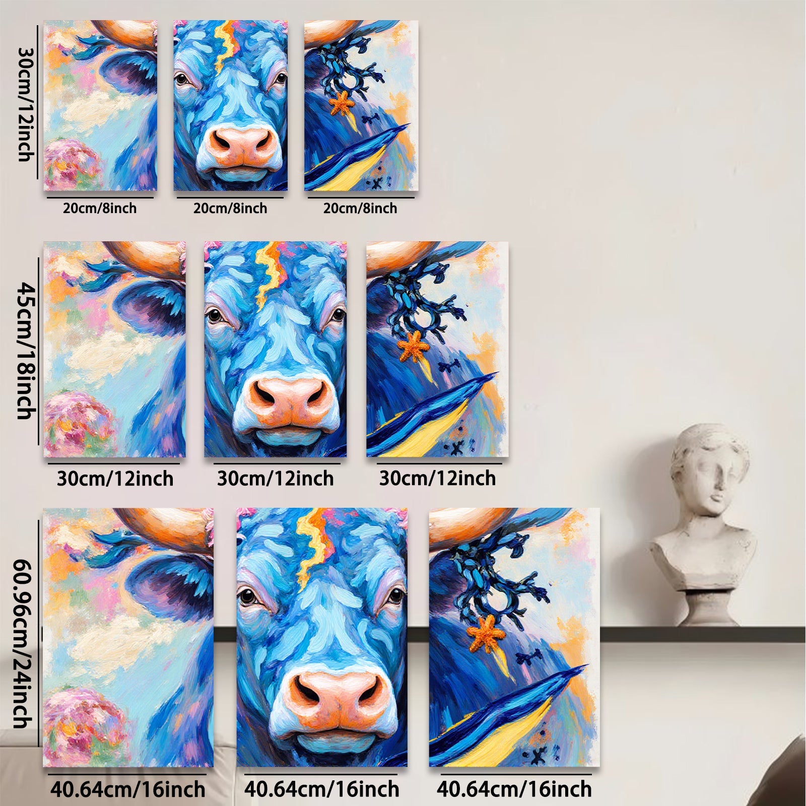 2D flat 1pc Majestic Blue Bull Portrait Farm Animal Wall Art Canvas Prints for Living Room Bedroom Decor Modern Farmhouse Style Gallery Wrapped Timeless