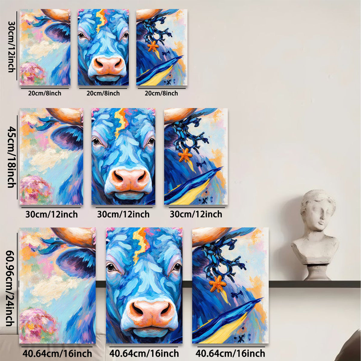 2D flat 1pc Majestic Blue Bull Portrait Farm Animal Wall Art Canvas Prints for Living Room Bedroom Decor Modern Farmhouse Style Gallery Wrapped Timeless
