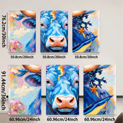 2D flat 1pc Majestic Blue Bull Portrait Farm Animal Wall Art Canvas Prints for Living Room Bedroom Decor Modern Farmhouse Style Gallery Wrapped Timeless