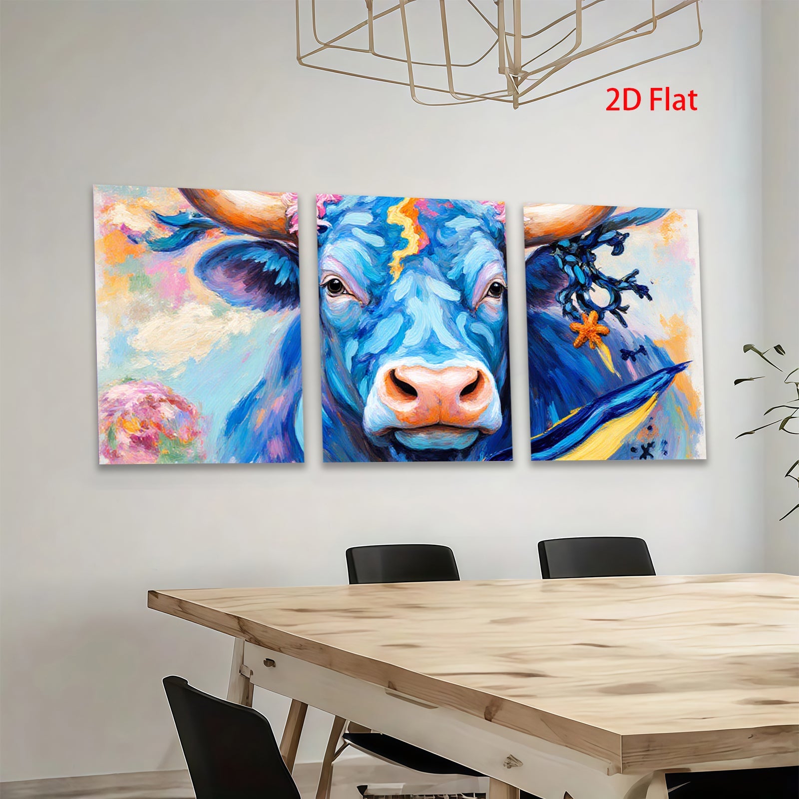 2D flat 1pc Majestic Blue Bull Portrait Farm Animal Wall Art Canvas Prints for Living Room Bedroom Decor Modern Farmhouse Style Gallery Wrapped Timeless