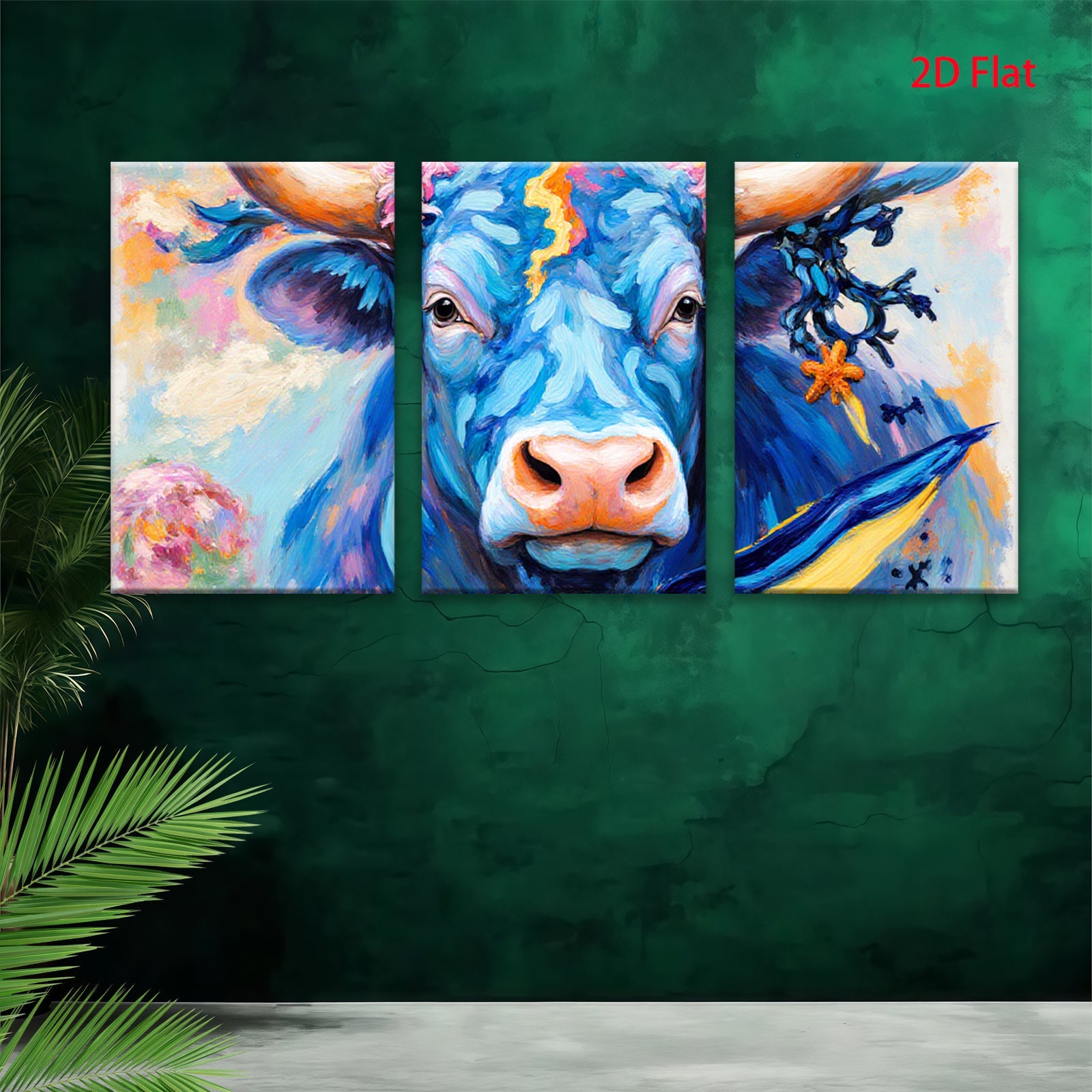 2D flat 1pc Majestic Blue Bull Portrait Farm Animal Wall Art Canvas Prints for Living Room Bedroom Decor Modern Farmhouse Style Gallery Wrapped Timeless